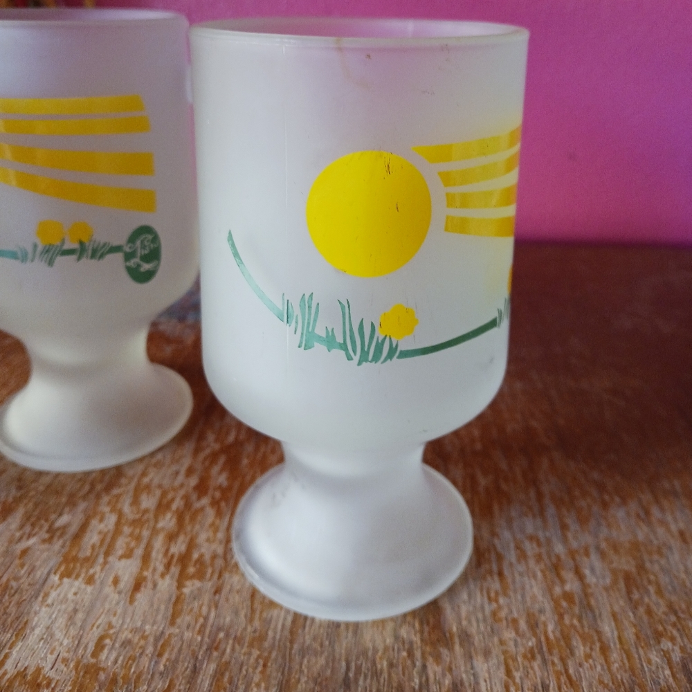 Vintage Tiara Frosted Glass Pedestal Mugs, lot of 2, 1980s Drinkware
